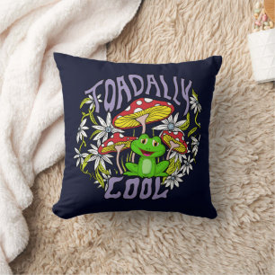 Toadally Cool Colourful floral and frog typography Cushion