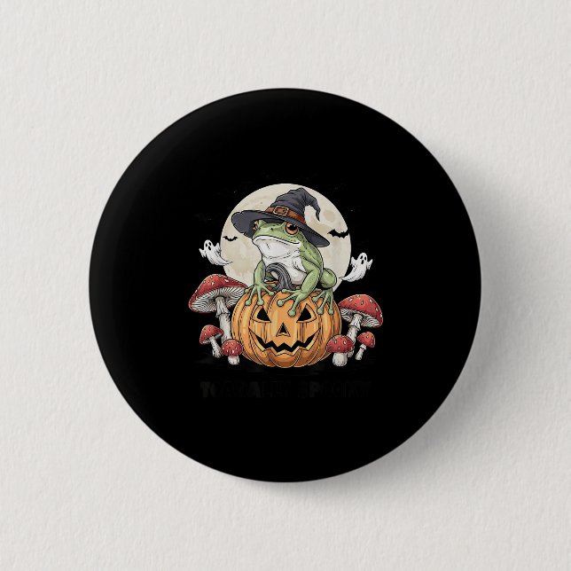 Toadally Soky Funny Halloween Frog On Pumpkin With 6 Cm Round Badge (Front)