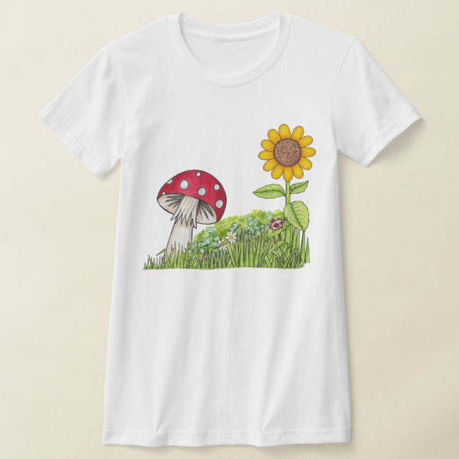 Toadstool and Sunflower Women's T-Shirt (Laydown)