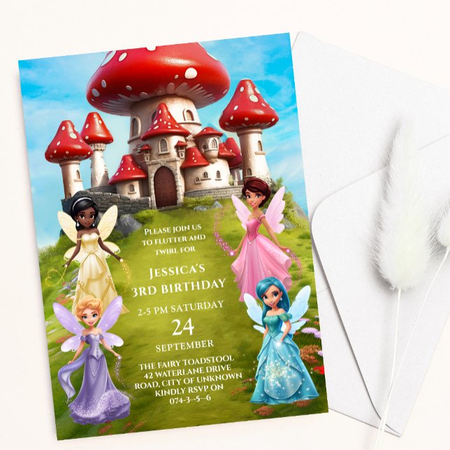 Toadstool fairy princess palace kid girl birthday  invitation (Creator Uploaded)