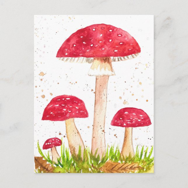 Toadstool Mushroom Forest watercolor Red Nature Postcard (Front)