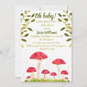 Toadstool Mushroom Watercolor Nature Baby Shower Invitation
