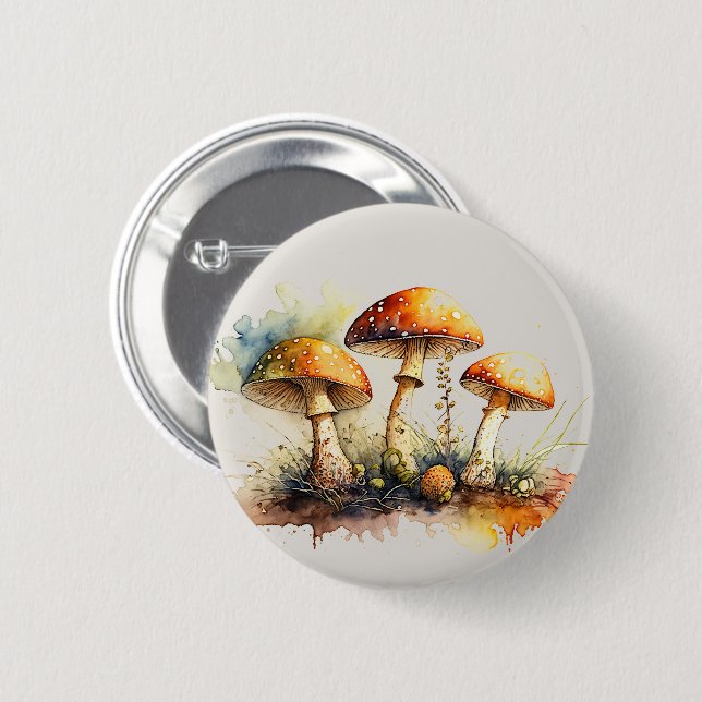 Toadstool Mushrooms, Amanita Muscaria  6 Cm Round Badge (Front & Back)