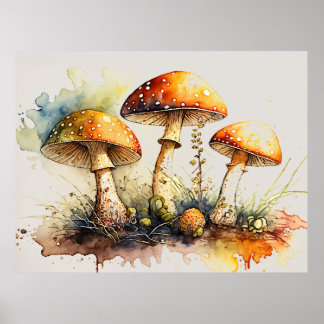 Toadstool Mushrooms, Amanita muscaria Poster