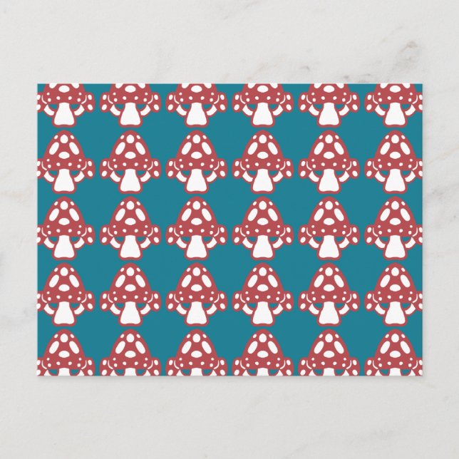 Toadstool Mushrooms - White Dots Spots Red Blue Postcard (Front)