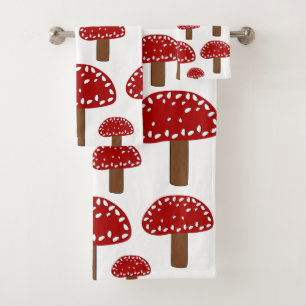 Toadstool Red Forest Mushroom Pattern Bath Towel Set