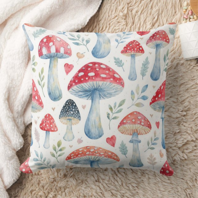 toadstool story in watercolor pattern throw pillow (Blanket)