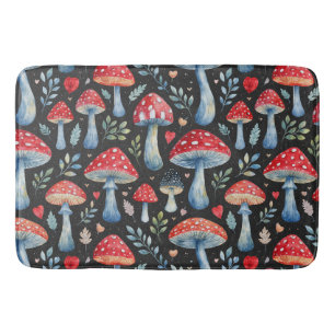 toadstool story in watercolor pattern throw pillow bath mat