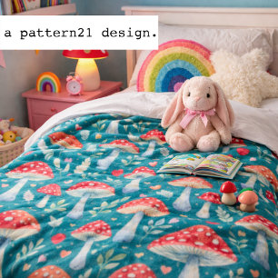 toadstool story in watercolor pattern throw pillow fleece blanket