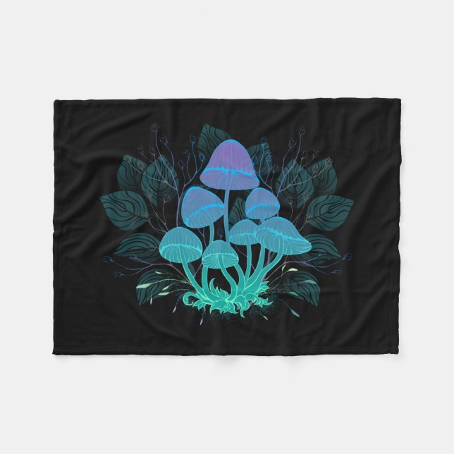 Toadstools in Bushes Fleece Blanket (Front (Horizontal))