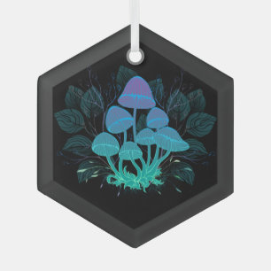 Toadstools in Bushes Glass Tree Decoration