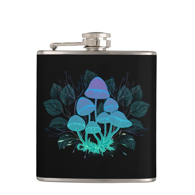 Toadstools in Bushes Hip Flask (Front)