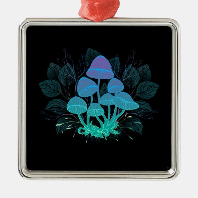 Toadstools in Bushes Metal Ornament (Front)