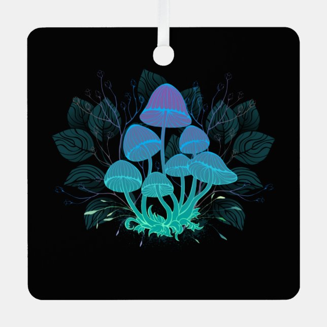 Toadstools in Bushes Metal Tree Decoration (Front)