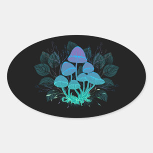 Toadstools in Bushes Oval Sticker