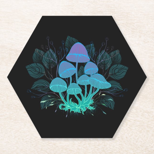 Toadstools in Bushes Paper Coaster (Front)