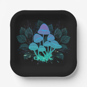 Toadstools in Bushes Paper Plate