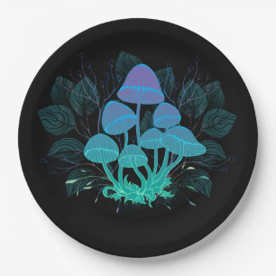 Toadstools in Bushes Paper Plate