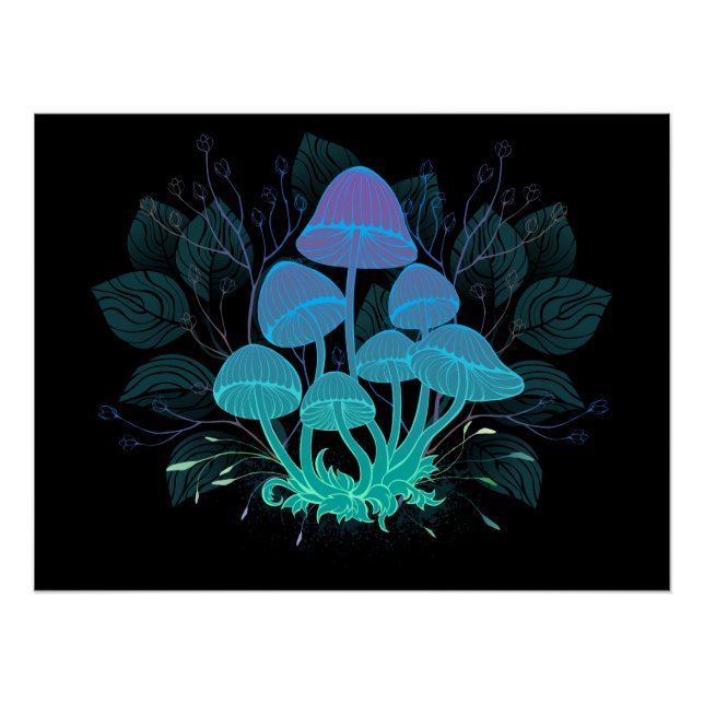 Toadstools in Bushes Poster (Front)