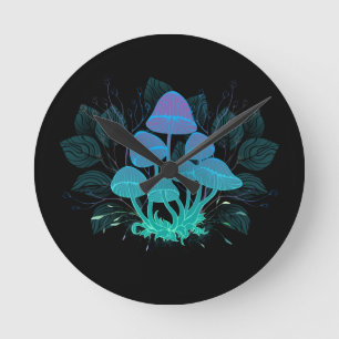 Toadstools in Bushes Round Clock