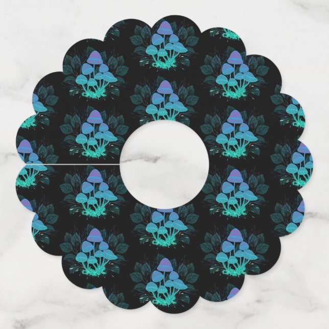 Toadstools in Bushes Wine Glass Tag (Front)