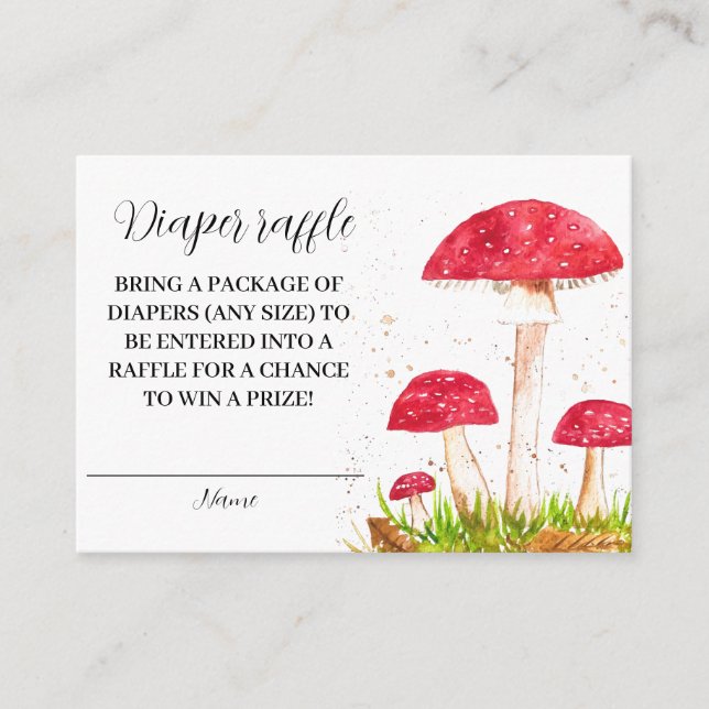 Toadstools Mushrooms Diaper Raffle Baby Shower Enclosure Card (Front)