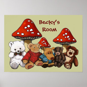Toadstools & Teddy Bears: Child's Room Personalise Poster
