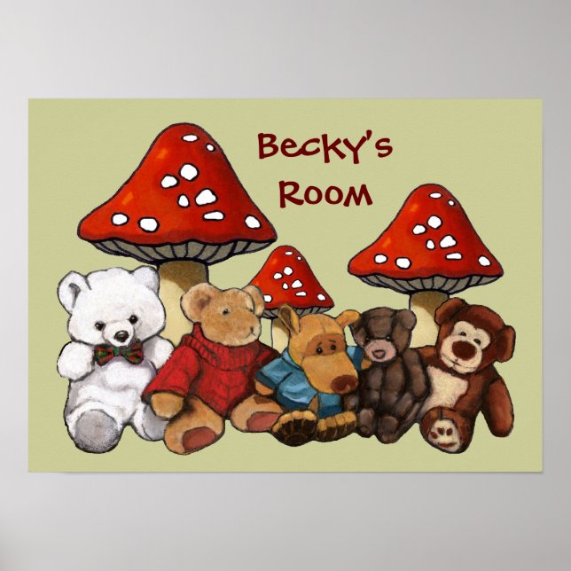 Toadstools & Teddy Bears: Child's Room Personalise Poster (Front)