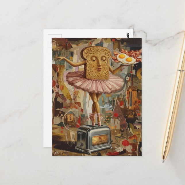 toast and ballet for breakfast surreal postcard (Front/Back In Situ)
