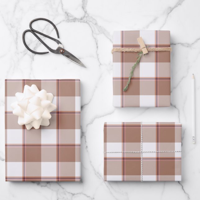 Toast Brown and Athens Gray Plaid Wrapping Paper Sheet (Front)
