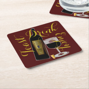 Toast Drink Enjoy Wine Bottle Square Paper Coaster
