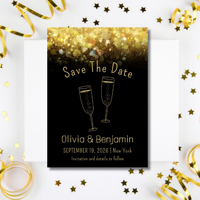 Toast  Gold Glitter Black Wedding Save The Date Invitation (Toast  Gold Glitter Black Wedding Save The Date Invitation )