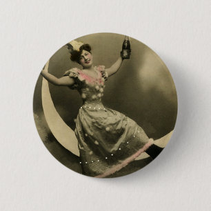 Toast of Champagne on a Crescent Moon 6 Cm Round Badge
