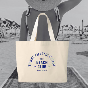 Toast On The Coast The Beach Club Vibrant Blue Large Tote Bag