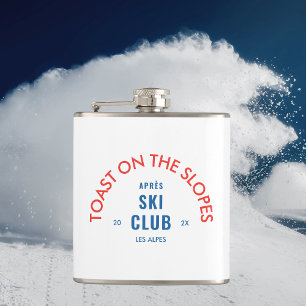 Toast On The Slopes Après Ski Club Red & Blue Hip Flask