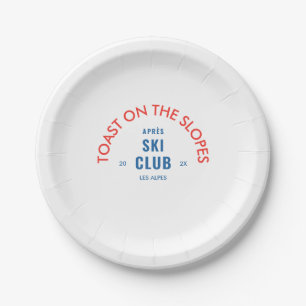 Toast On The Slopes Après Ski Club Red & Blue Paper Plate