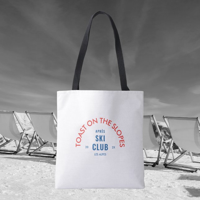Toast On The Slopes Après Ski Club Red & Blue Tote Bag (Creator Uploaded)