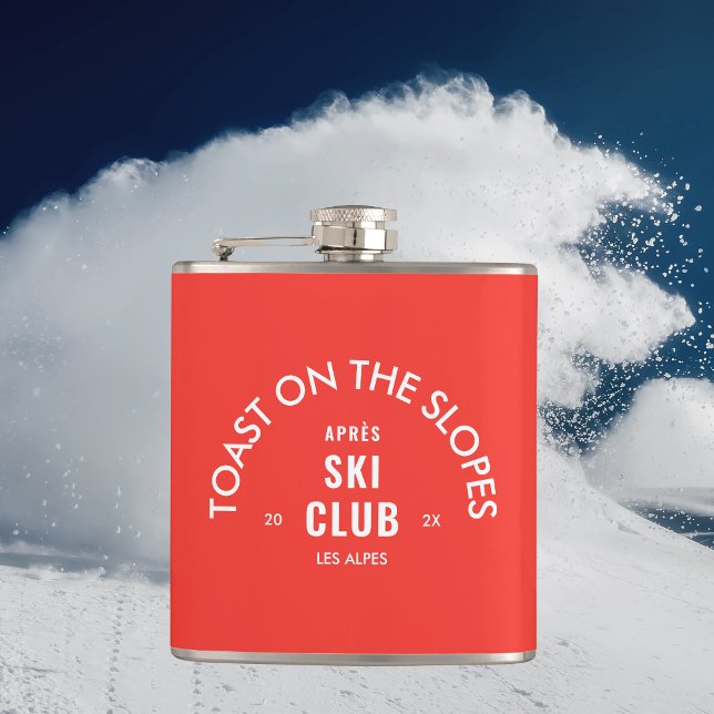 Toast On The Slopes Après Ski Club Retro Red Hip Flask (Creator Uploaded)
