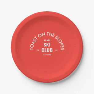 Toast On The Slopes Après Ski Club Retro Red Paper Plate