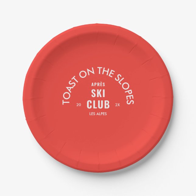 Toast On The Slopes Après Ski Club Retro Red Paper Plate (Front)