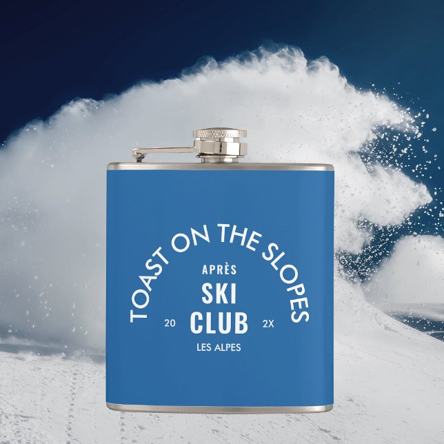 Toast On The Slopes Après Ski Club Sky Blue  Hip Flask (Creator Uploaded)