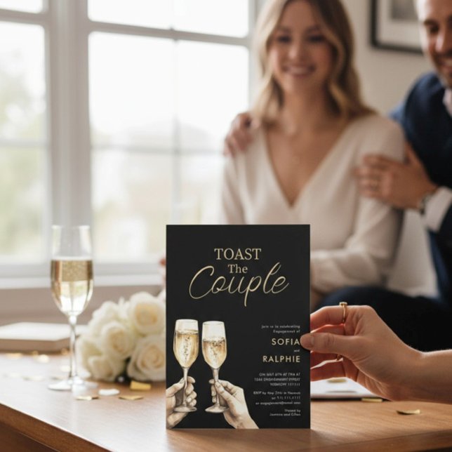 Toast The Couple Gold Script Engagement Invitation (Creator Uploaded)