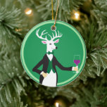 Toast the Season! Ceramic Ornament<br><div class="desc">A very suave deer in holiday dress ready to toast friends with his glass of wine.  Personalise the back of this ornament with 3 lines of text of your choice. It's easy to do!  The ornament is a terrific host gift,  bottle ornament or one to hang on your tree!</div>