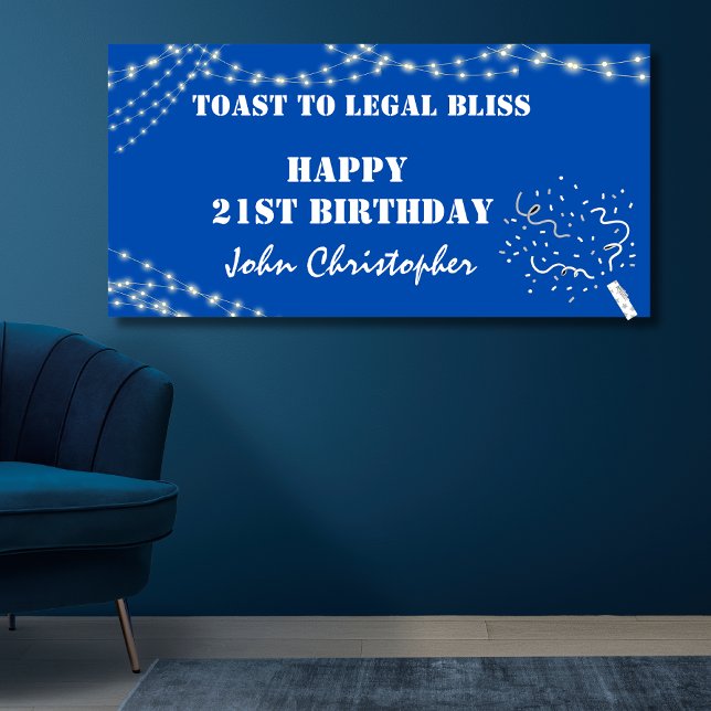 Toast to Legal Bliss Elegant Blue 21st Birthday Banner (Creator Uploaded)