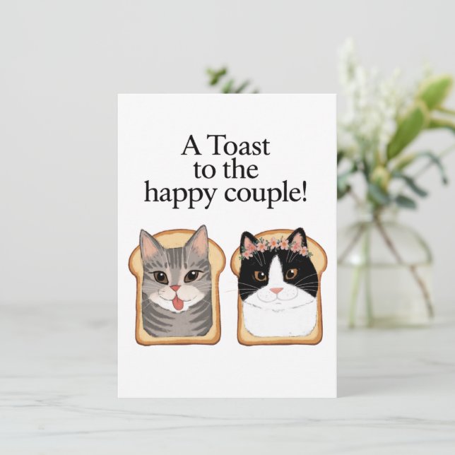 Toast To The Happy Couple Funny Cat Wedding Engage Card (Standing Front)