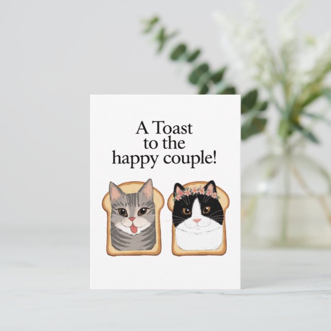 Toast To The Happy Couple Funny Cat Wedding Engage Holiday Card (Standing Front)