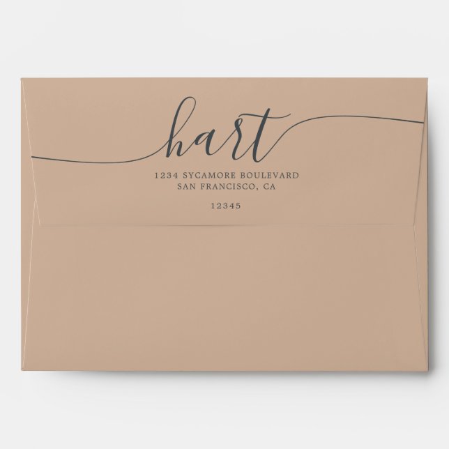 Toasted Almond with Black Script Return Address Envelope (Back (Top Flap))