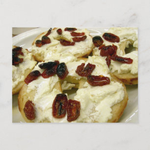 Toasted bagel with goat cheese postcard