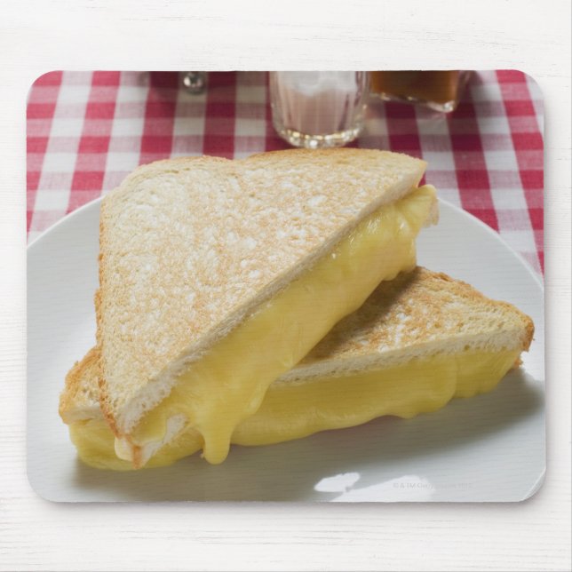 Toasted cheese sandwiches on plate, vinegar, mouse pad (Front)