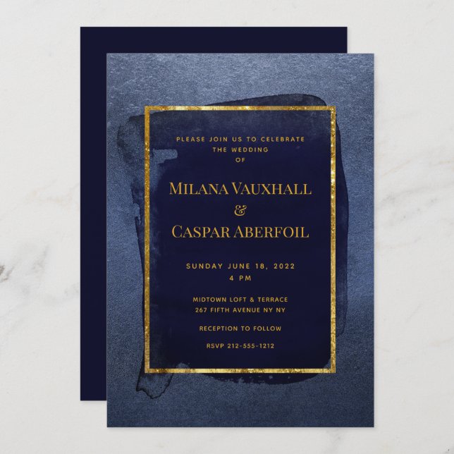 Toasted Navy & Deep Gold Wedding & Party Invitation (Front/Back)